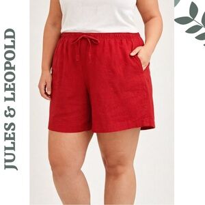 Jules & Leopold Red Linen Blend Pull-On Shorts 2X